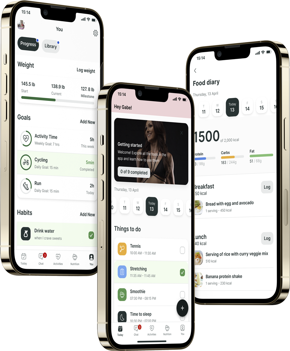 A mockup of the coaching app showcasing the features.
